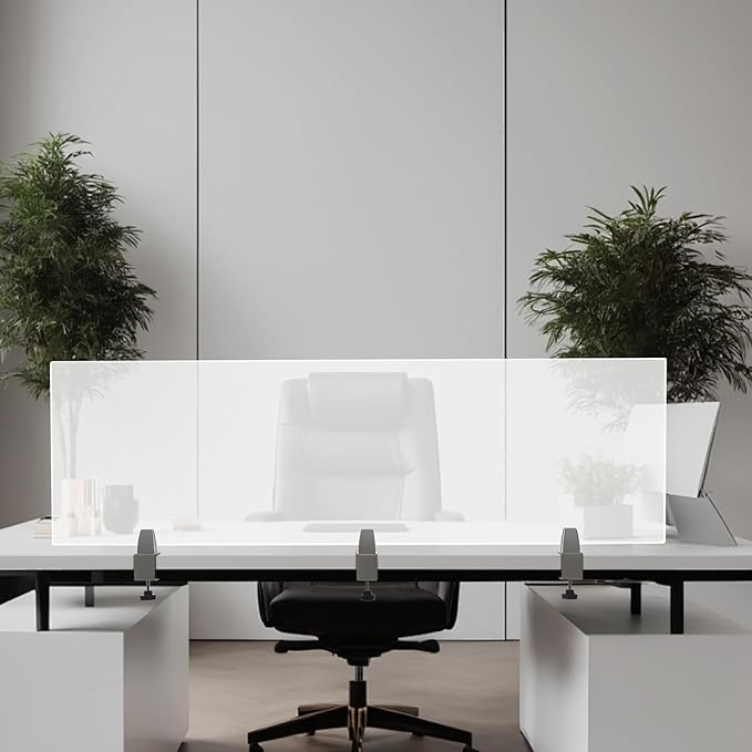 Desk Divider, 60" x 18" Desk Privacy Panel, Frosted Acrylic Office Partition, Table Divider with Clamps, Privacy Divider for Schools Office Call Centers Workstation