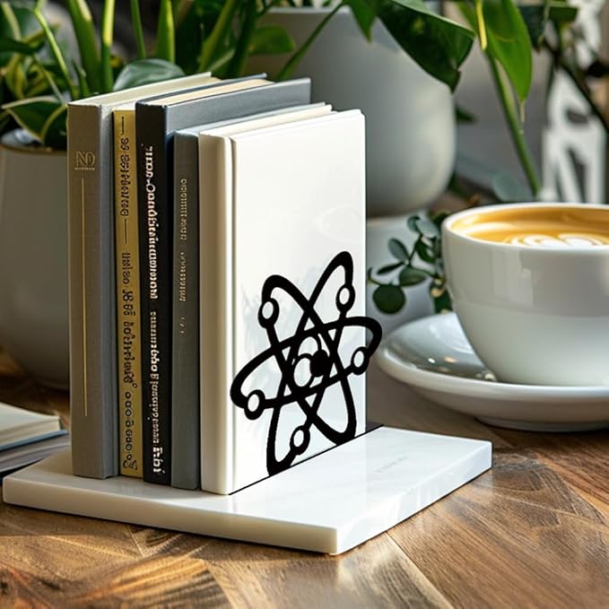 Peacoblue Metal Bookends for Shelves, Modern Decorative Heavy Duty Study Book Support Stoppers for Office, Desk, Shelf, Room 5.3"x4.3"x4.6" Cast Iron Simple Tall Bookends, 1 Pair (Atom)