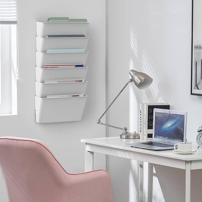 Gawerk Clear Acrylic Single Pocket, Plastic Hanging Wall Mount File Holder for Office Home (White, 2 Pack)