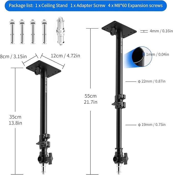 Selens Photography Studio Wall Mount, Camera Wall Ceiling Mount Boom Arm Up to 22" for Photo Video Monolights, Umbrellas, Reflectors, Overhead with 3/8" 1/4" Thread