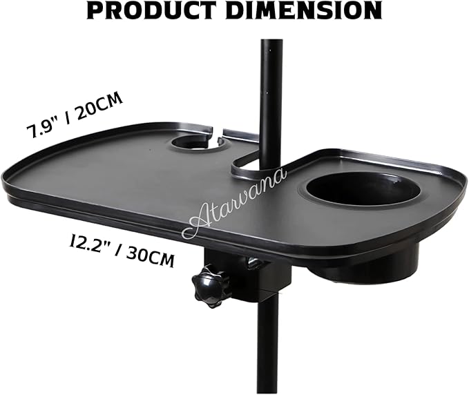 Universal Microphone Stand Tray with Drink Holder, Adjustable Mic Stand Clamp-On Utility Shelf Rack Tray Holder for Music Sheet, Live Streaming, Concert, Karaoke, Recording, Music Stand Accessories