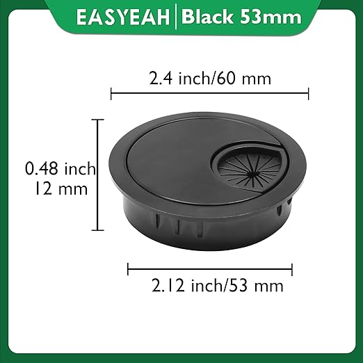EASYEAH 1 Pcs Desk Grommet 2-1/16" / 53 mm, Desk Cord Hole Cover, Cable Grommet Metal Zinc Alloy Materilal, Desk Hole Grommet for Home & Office Pc, Detachable Cable Cord Organizer-Flat Black