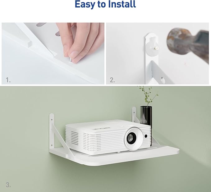 Small Mini Projector Shelf, Modem Shelf, Router Shelf, Floating Projector Wall Mount, Projector Shelf for Wall, Holder Stand Accessories White