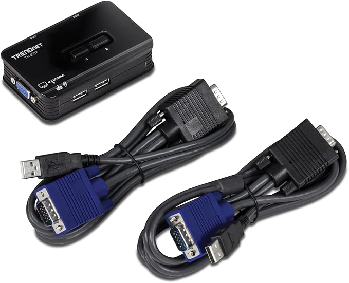 TRENDnet 2-Port USB KVM Switch, TK-207K, Control Two Computers with One Set of Console Controls, 2048 x 1536 Resolution, 60Hz Refresh Rate, All Required Cabling Included, Black