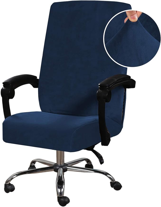 H.VERSAILTEX Velvet Home Office Chair Covers Stretchable Computer Desk Chair Covers Mid - High Back Universal Executive Boss Chair Covers Gaming Chair Cover Removable Machine Washable, Navy