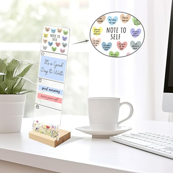 Sticky Notes Monitor Memo Board with Removable Wooden Base Acrylic Portable Sticky Note Holder Self Positive Message Board Sign Includes 200 Sheets 2 Sizes Sticky Notes Office Desk Accessories