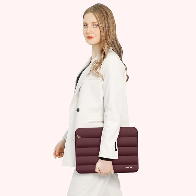 MOSISO Laptop Case 13.3 inch,13-13.3 inch Puffy Laptop Sleeve Compatible with MacBook Air 13.6 M5 M4 M3 M2 M1/Neo/Pro 13/14,HP Dell ASUS Lenovo,Polyester Horizontal Bag with Small Case, Wine Red