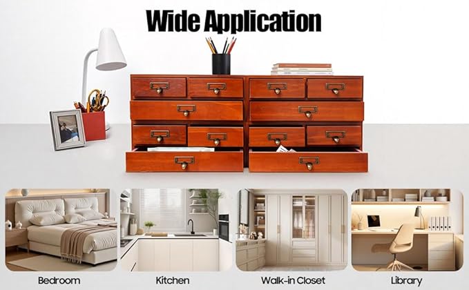 4 Packs Vintage Desktop Apothecary Cabinet with 3 Drawers, Vintage Desktop Organizer Wood Desktops Organizers Stackable Drawers Chest Drawer for Herb Storage Tea Collection Stationery (Brown)