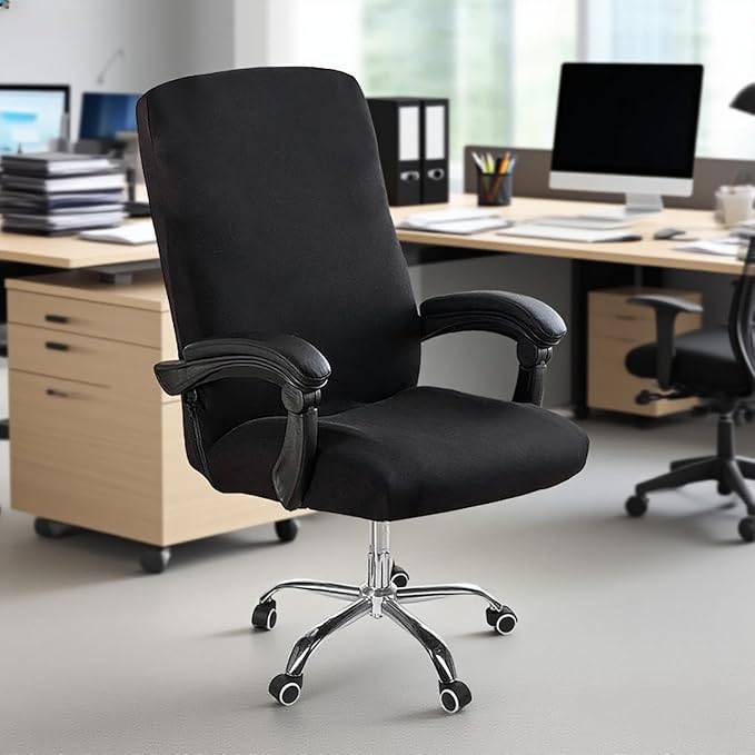 Office Chair Cover,Removable Desk Chair Cover with Zipper,Stretch Anti-dust Universal Rotating Office Seat Slipcover,Washable High Back Computer Seat Protector for Pets (Black, Medium)
