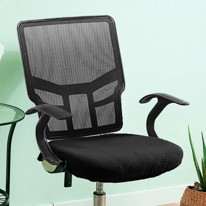 Sunnyway Stretchable Office Chair Seat Cover, Elastic Chair Slipcover with Tie Straps, Dining Chair Slipcover Machine Washable, Fits Seat Size 17.7"-21.7" (Black)