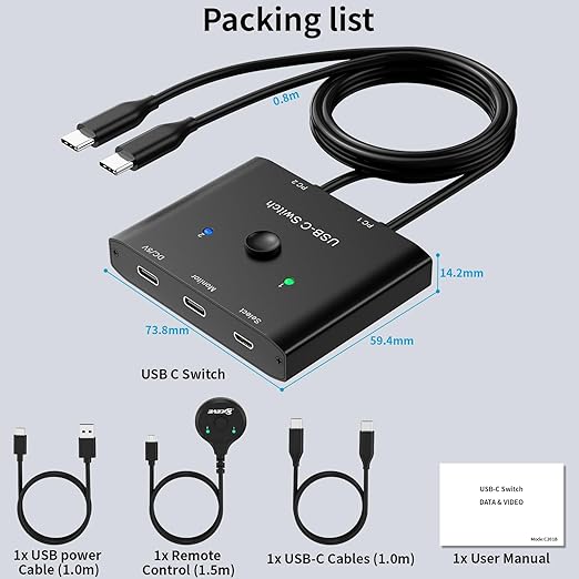 USB C Switch,Bi-Directional USB C Switcher 2 Computers,MLEEDA USB Type C KVM Switch 8K@60Hz 4K@120Hz Video/10Gbps Data Transfer/100W Charging,Compatible with Thunderbolt Device,USB-C Cables Included