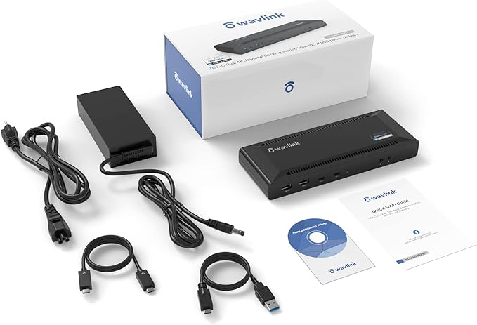 WAVLINK DisplayLink Laptop Docking Station - Dual Monitor 4K@60Hz, 100W Charging for Thunderbolt 4/3, USB-C/A, M1-M5 Mac/MacBook Neo, Windows, Chrome - 2HDMI, 2DP, 6 USB Ports, LAN, Audio