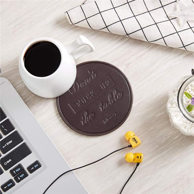 Funny Coasters, Thipoten Leather Coasters with Holder, Protect Furniture from Water Marks Scratch and Damage(6Pcs, Brown)