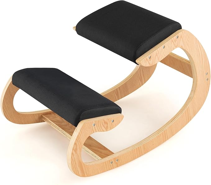 Giantex Ergonomic Kneeling Chair, Posture Chair for Desk with Cushion, Solid Wood Frame, Max Load 330 Lbs, Comfortable Ergo Rocking Kneel Chair for Office Home Study (Black)