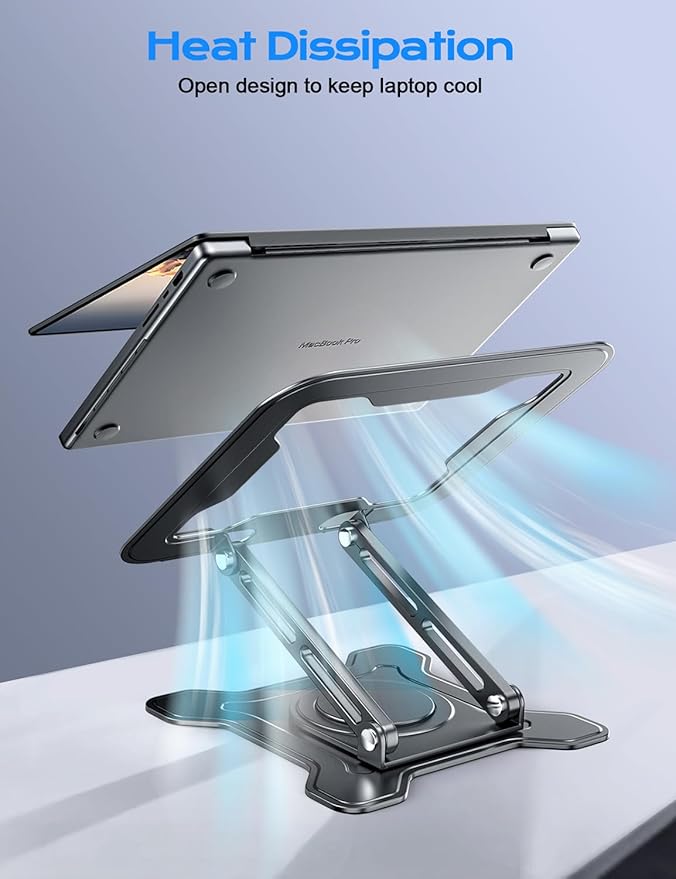 JCZT Adjustable Laptop Stand for Desk, 360° Rotating Base Ergonomic Computer Stand, Laptop Riser Foldable Protable for Office Home Fits Compatible with MacBook Pro/Air Notebook up to 10-16" Black