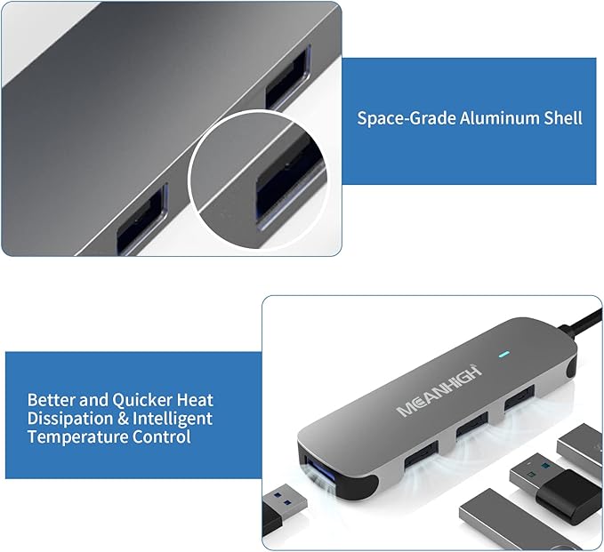 USB C Hub 4 Ports, MEANHIGH Multiple USB 3.0, 2.0 Splitter Portable USB C to USB Adapter for Laptop, Plug and Play Mini USB Extender for PC, Flash Drive, Mobile HDD
