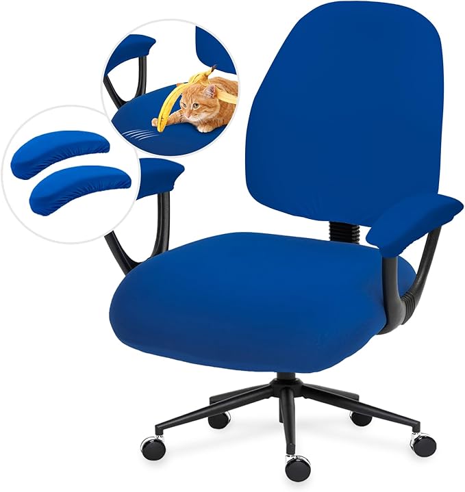 Stretchable Split Office Chair Seat Covers - Universal Stretch Computer Chair Slipcover - Washable Rotating Backrest Coverings & Cushion Protectors & Armrest Covers for Dogs, Cats, Pets