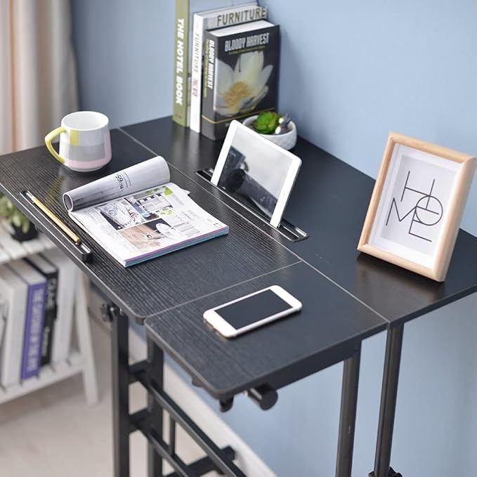 sogesfurniture Mobile Standing Desk, Portable Stand Up Desk, Small Adjustable Table Converter with Wheels Home Office Workstation, Rolling Table Laptop Cart for Standing or Sitting, Black