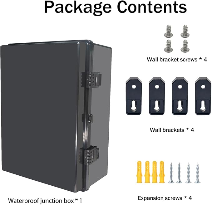 Junction Box, Hinged Black Cover IP67 Waterproof ABS Project Box with Mounting Plate Electrical Box Enclosure with Wall Bracket 15.7 x 11.8 x 6.7inch(400x300x170mm)