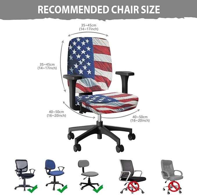 GLENLCWE Computer Office Chair Cover Protective American Flag Standard Size Easy to Install Seat Cushion Split Protectors Stretch Patriotic Decoration