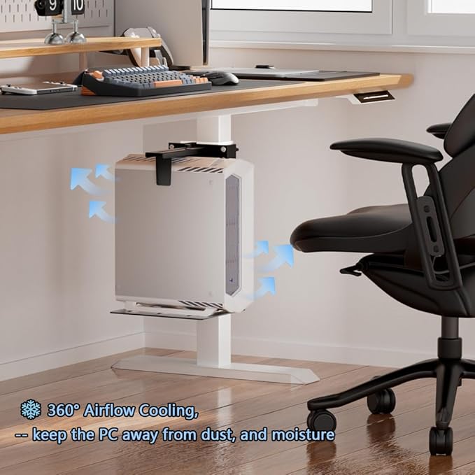 Under Desk PC Mount,No-Drill PC Holder for Standing Desk,Width Adjustable Under Desk Computer Mount with Extra Protective Arms,Holds Up to 44lbs with Anti-Slip Mat Design for Home and Office
