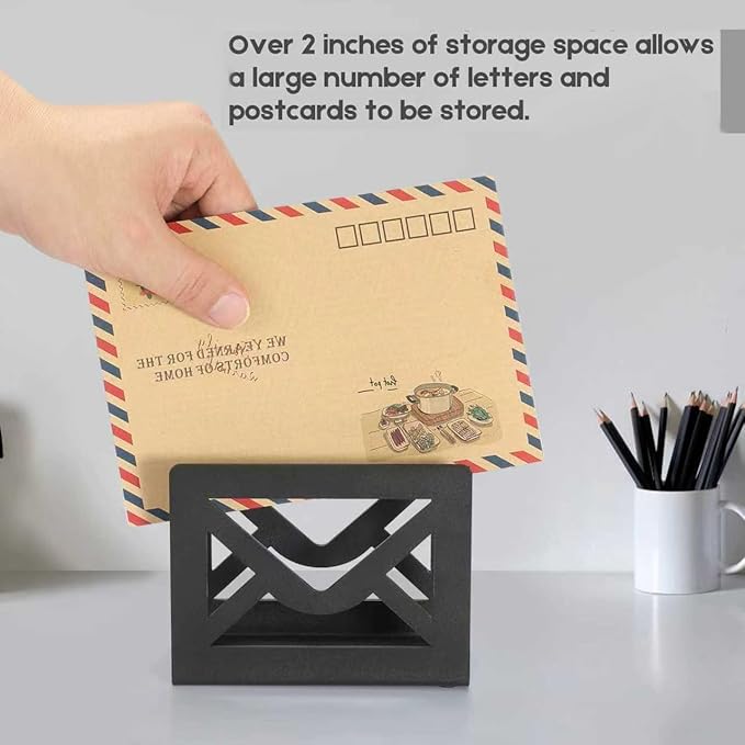 Desktop Letter Holder, Metal Desktop Mail Holder with Cutout Envelope Design,Letter Organizer Sorter for Desk, Desk Envelope and Document Storage Rack