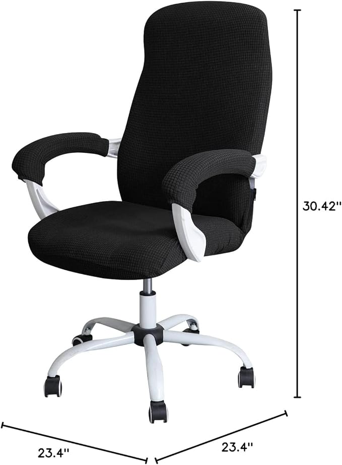 FORCHEER Large Office Chair Cover with Armrest Covers Black Water Repellent Jacquard Computer Chair Covers with Arms Washable Removable