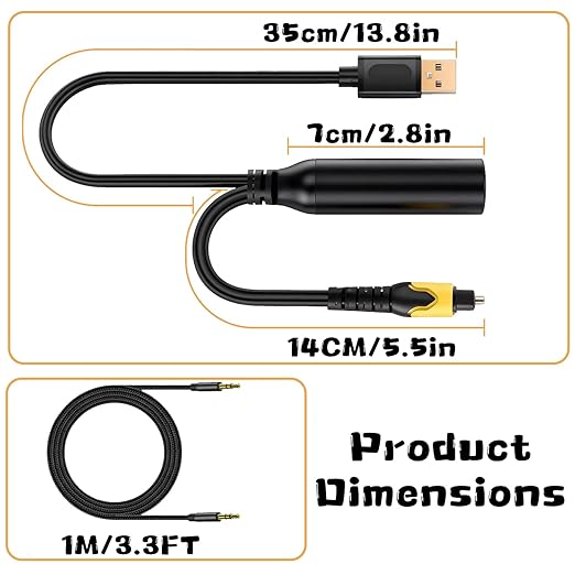 192KHz DAC Optical to 3.5mm Converter,Optical Audio Cable to AUX Cable Adapter,Digital to Analog Audio Converter for HDTV DVD Set-top Boxes (Unidirectional from O-ptical to A UX Only) Aux Cable - 3FT