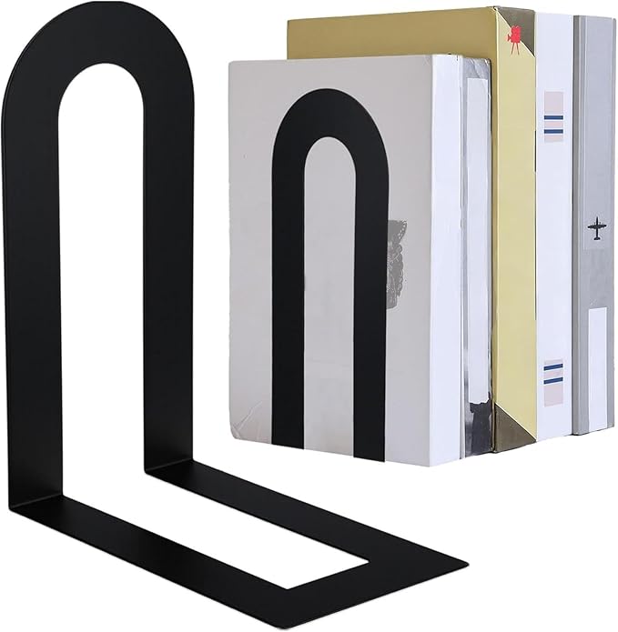 Chunful 2 Pcs Modern Metal Book Ends for Shelves Decorative Small Bookends Book Shelf Organizer Minimalist Design Stopper to Hold Books for Home Office (Black,7.5 * 5.75 * 3.5inch)