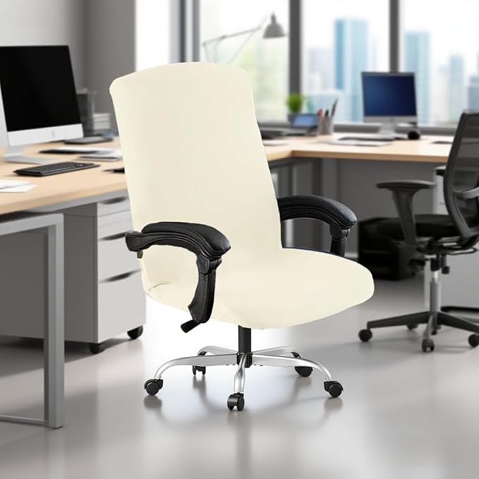 Office Chair Cover,Removable Desk Chair Cover with Zipper,Stretch Anti-dust Universal Rotating Office Seat Slipcover,Washable High Back Computer Seat Protector for Pets (Beige, Large)