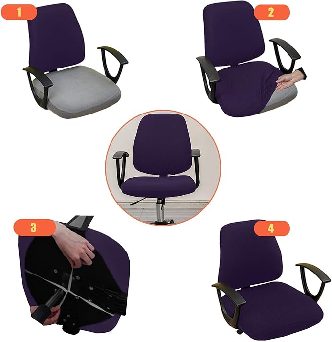 Office Chair Covers Set, Stretchable Washable Chair Cover, Universal Fit for Desk Chairs, Gaming Chairs, Home Office Fabric Protectors Slipcover (Backrest Cover+Seat Cover Set - Purple)