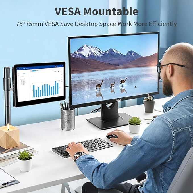 10.1 Inch Touchscreen Mini Monitor, IPS 1540×720 USB-C HDMI Portable Secondary Display with Stand & Speaker, Stretched Bar Screen for PC Laptop Rasp PI AIDA64 STEM DIY (1540×720)