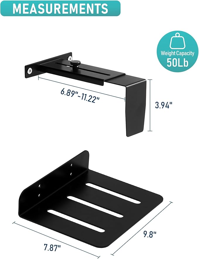 TOPSKY Adjustable Under-Desk PC Mount, No-Drill Computer CPU Holder for Standing Desks, Supports up to 50 lbs, Easy Installation, Compatible with Most Standing Desks (Black)