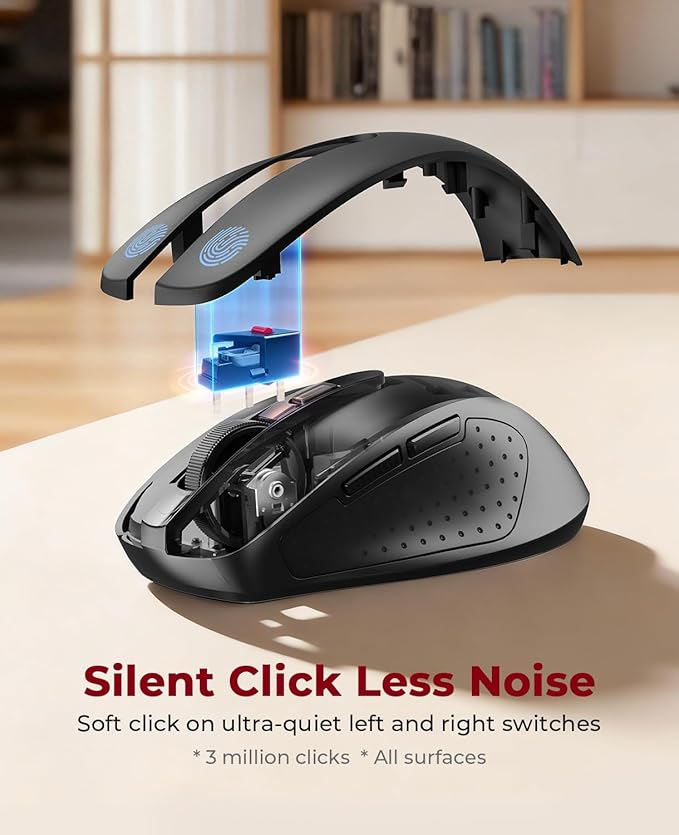 Redragon Wireless Mouse BT5.0/3.0 & 2.4G, 6 Buttons, 5 Level 4000DPI Bluetooth Mouse, 18 Months Battery, Portable Optical Computer Mice for Laptop, PC, Chromebook, Windows, Mac-Black