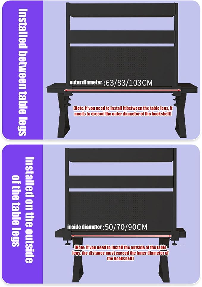 2/3 Tier Clamp On Desk Organizer Shelf,Clamp-on Above Desktop Storage Shelf Adjustable Clip On Shelving Unit Storage Tray with Perforated Board and Hooks, Black
