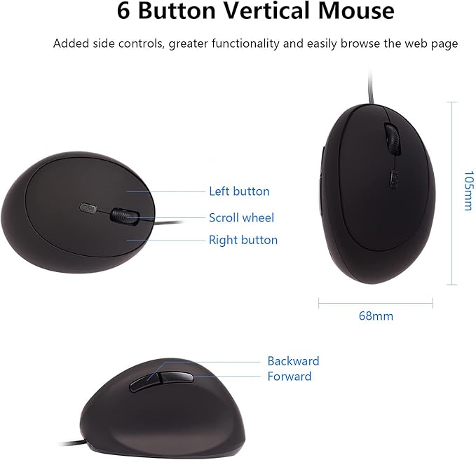 Wired Mouse Vertical Ergonomic Optical Mouse USB Mice Corded Mouse for Computer/Laptop/PC/Desktop/Mac/Office/Desktop, Better for Small Medium Sized Hands, with Cord, with Side Buttons, Gifts