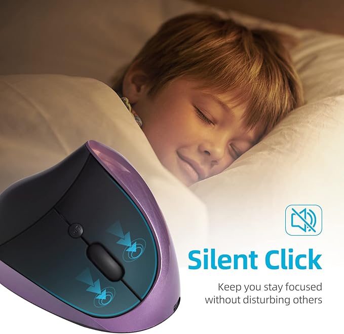 Ergonomic Mouse Wireless,Vertical Mouse with Silent Click Right Handed Small Mouses with 6 Buttons 1000/1200/1600 for Laptop,Desktop,PC, MacBook(Purple AA)