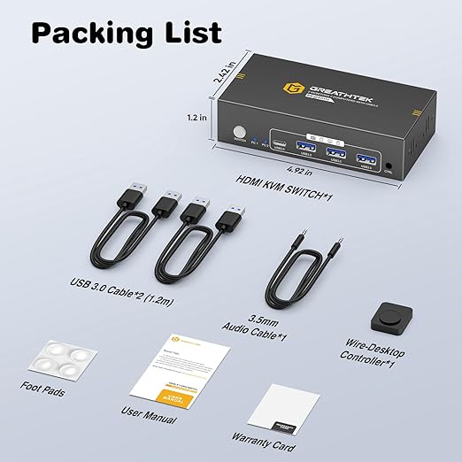 HDMI+Displayport KVM Switch 2 Monitors 2 Computers 8K@60HZ Dual Monitors KVM Switcher for 2 PC/Laptops Share Mouse Keyboard and 2 Screens,with USB3.0 Ports/Wired Controller EDID Adapative