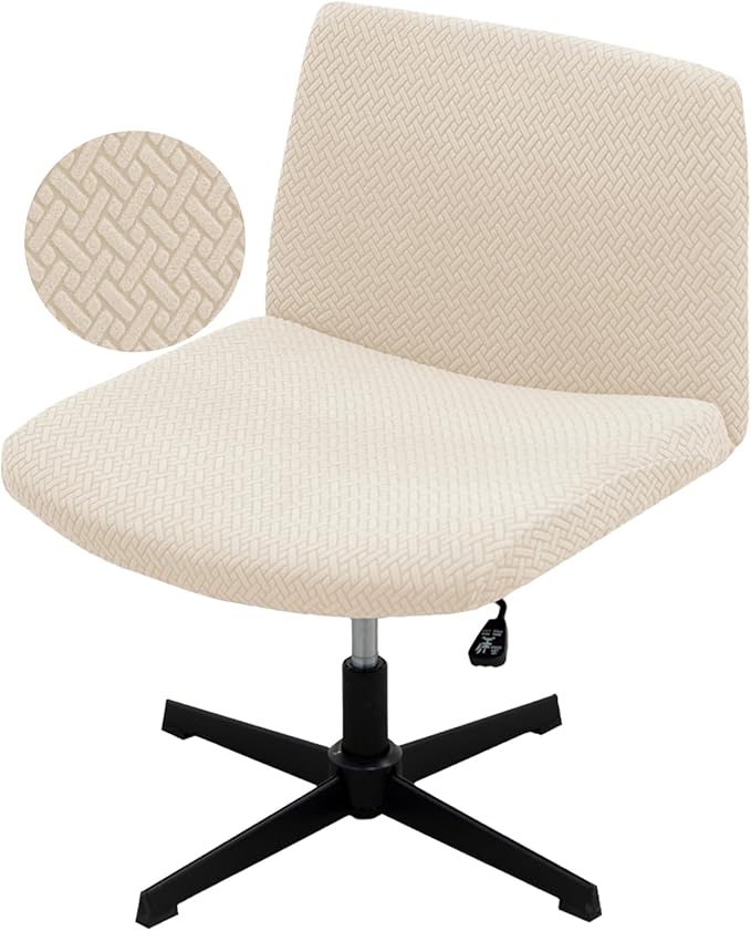 Vanity Chair Cover Criss Cross Chair Cover Elastic Armless Chair Slipcover Armless Chair Covers Office Chair Covers (Cream,Just The Cover,No Chair)