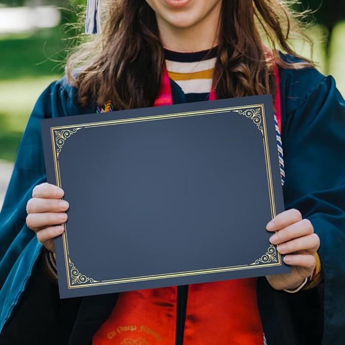 SUNEE Certificate Holders(Blue, 80 Packs, New Pattern), Diploma Covers Gold Foil Border, for Letter Size 8.5x11 Certificates, Cardstock, Document Papers