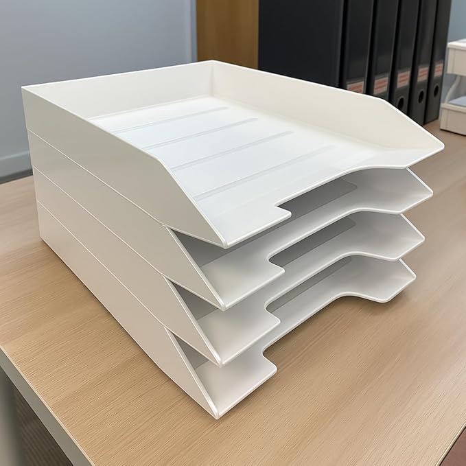 Acrimet 4 Tier Paper Organizer Letter Tray - Plastic Stackable Desk File Organizer, Front Load Paper Sorter Organizer for Letter/A4 Office File Folder Holder - White