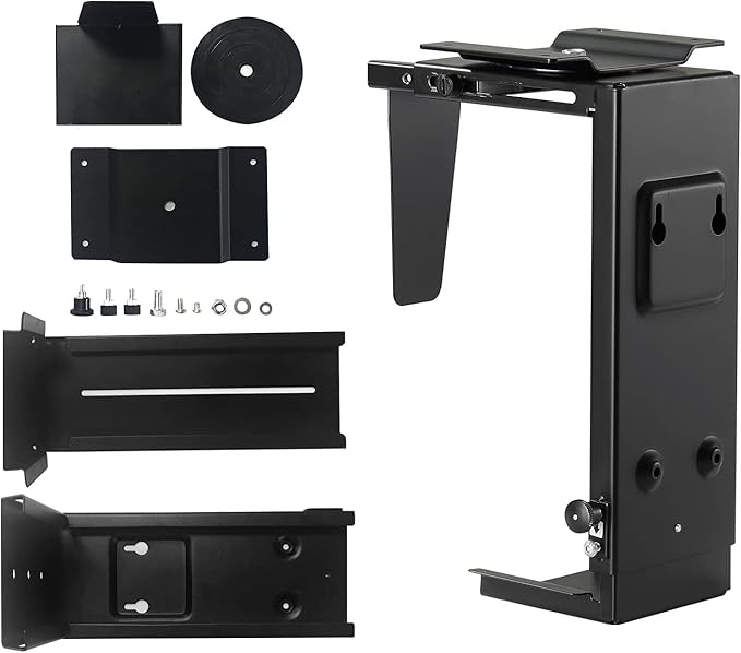 Pholiten Under Desk CPU Mount, Universal PC Wall Mount, 3.94 to 11.61 Inch Wide Computer Case CPU Hanger Holder, Adjustable 360 Swivel, Secure Lock, Max Load 44Lbs