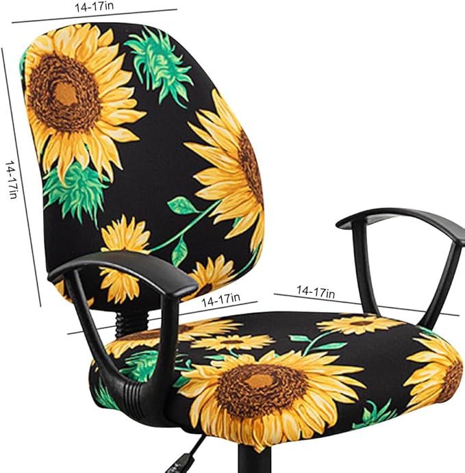 VIOKKO Office Chair Cover Stretchable Computer Desk Chair Seat Covers 2 Piece Waterproof Swivel Chair Protective Slipcover (Sunflower)