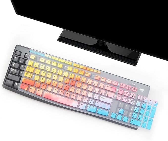 i-Tensodo Keyboard Cover for Logitech MK200 MK260 MK270 MK275 MK295 & K200 K260 K270 Keyboards, US Layout - Dazzling Multicolor Silicone Dust-Proof Washable Skin
