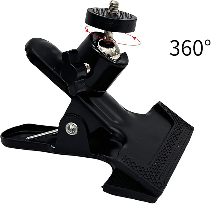 Universal Camera Clamp Mount with 360-Degree Swivel Head, 1/4 Inch Screw, Black (1 Pack)