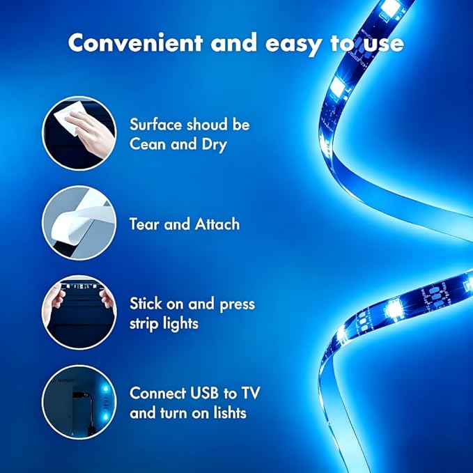 TV LED Backlight, RGB TV Backlight for 32-43 inch TVs,Smart APP Remote Control,Music Sync Color Changing Strip Lights,Led Strip Lights for Bedroom,Gaming,Kitchen,Living Room