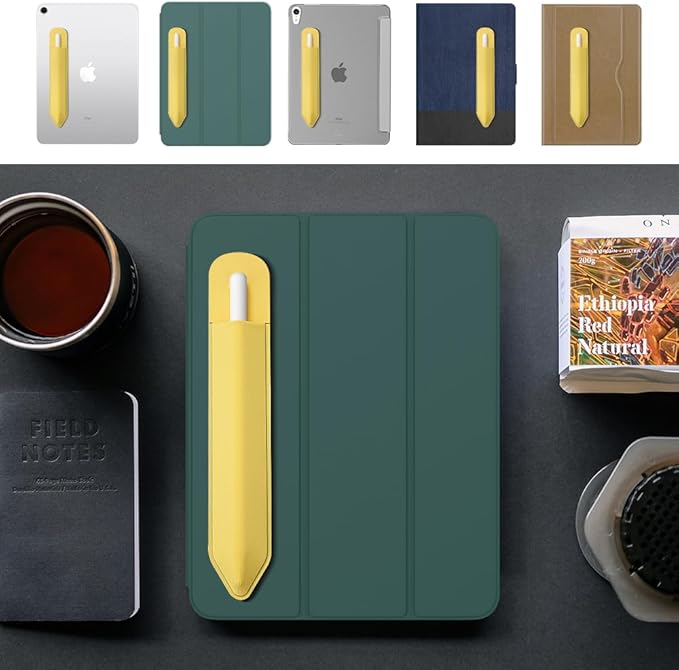 MoKo Pencil Holder Sticker Fit Apple Pencil Pro, Apple Pencil (USB-C), Apple Pencil 1st/2nd Generation, Elastic Pencil Pocket Pouch Adhesive Sleeve Attached to iPad Case for Stylus Pens, Light Yellow