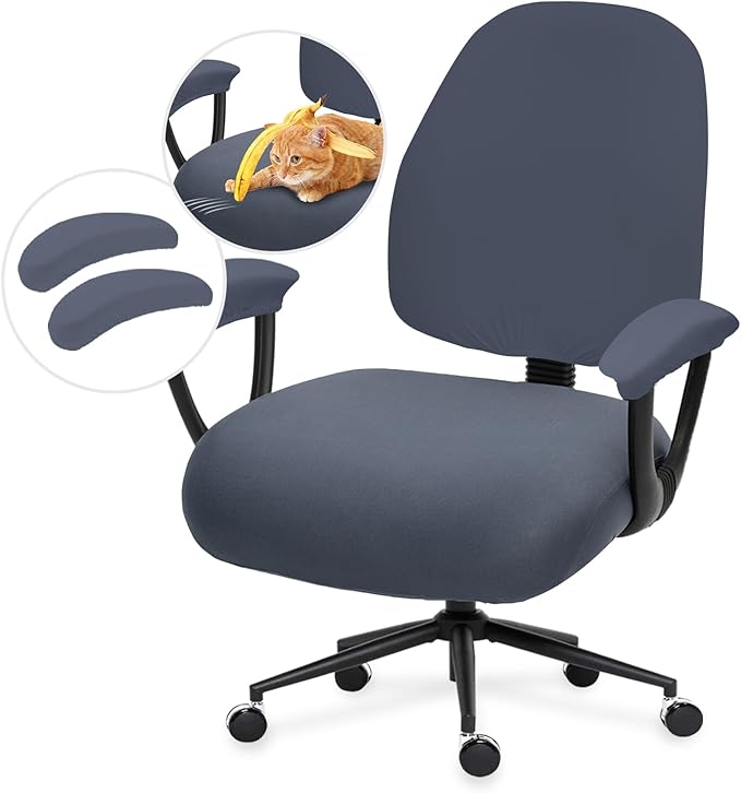 Stretchable Desk Office Chair Seat Covers - Universal Spandex Computer Chair Slipcover - Removable Washable Rotating Backrest Coverings & Cushion Protectors & Armrest Covers for Dogs, Cats, Pets