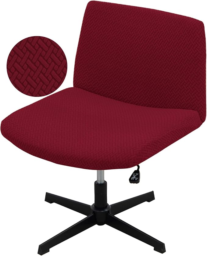Vanity Chair Cover Criss Cross Chair Cover Elastic Armless Chair Slipcover Armless Chair Covers Office Chair Covers (Wine Red,Just The Cover,No Chair)