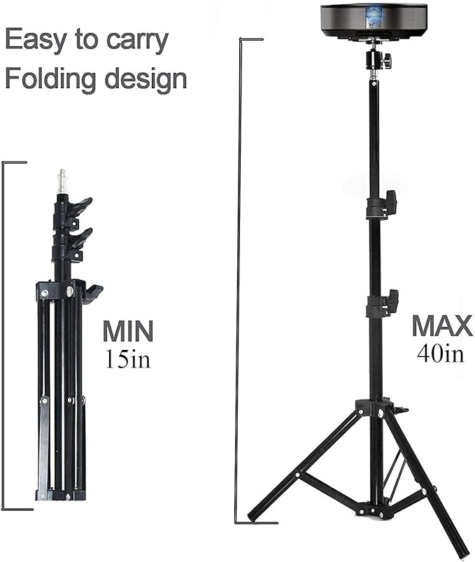 Projector Floor Stand, Portable Tripod Mount - Folding Stand for Projector, Camera, Webcam (18" to 40") - Supports Up to 3lbs (1.5kgs)